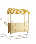 Hustle Ready Portable Mobile Vendor Cart, Dope Flower Display Stand With Heavy Duty Awning, golden cart with yellow striped canopy.