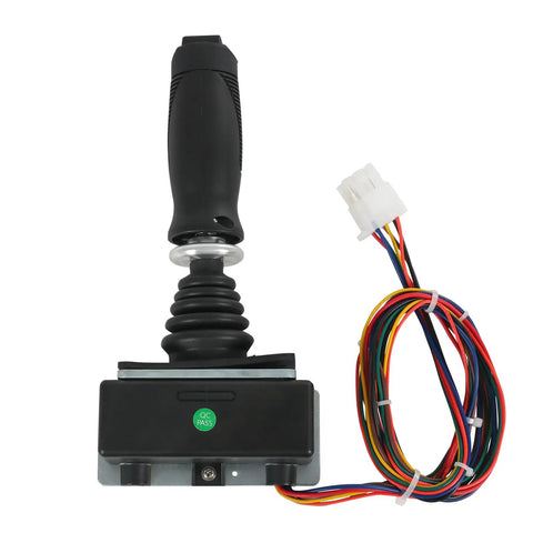 Heavy Duty Joystick Controller Replacement For JLG Boom Lifts Part 1001118418 with black handle and wiring harness.