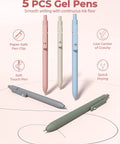 5 PCS Gel Pens with soft touch, paper-safe clips, and pastel colors included in 56 Piece Cute Pink Pencil Case Back To School Kit
