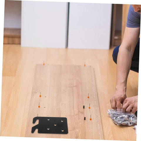 Rock Solid Heavy Duty Bed Frame Brackets And Iron Bed Rail Fasteners Lock It Down Tight shown with installation setup on wood floor.