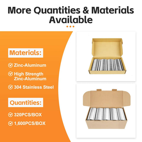 Boxes of 11 Gauge 304 Stainless Steel Hog Ring Staples With 1-3/4 Inch Crown, 1600 PCS, showing material and quantity options