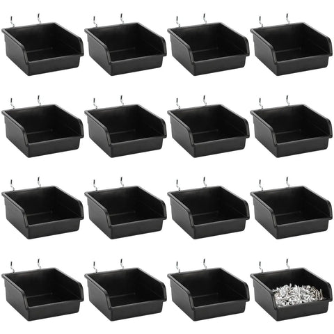 16 Pack Pegboard Bins With Metal Hooks Black Tool Organizer Cups For Garage And Workshop A Must Have Universal Fit For One Eighth And One Quarter Pegboards With One Inch Spacing Heavy Duty Pegboard Accessories Kit For Hardware And Hobby Supplies