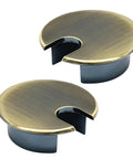 Set Of Two Bronze Desk Grommets Straight Up Sturdy Zinc Alloy Cable Management Covers, 1.4in for smooth wire routing.