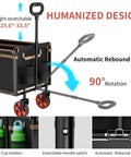 Close-up of All Terrain Collapsible Wagon Cart With 220 Lb Load Capacity showing handle extension and wheels