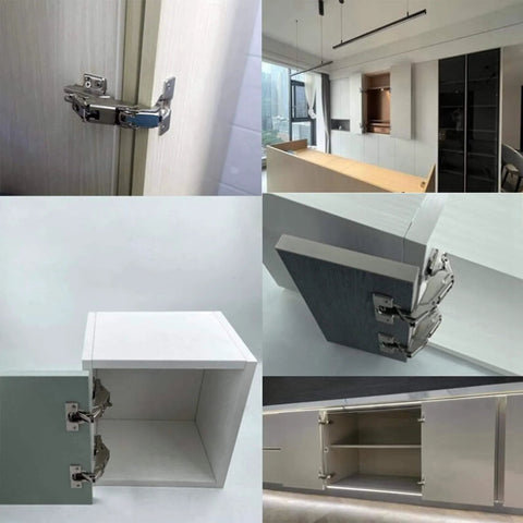 180 Degree Frameless Cabinet Hinges With Soft Close For Quiet Smooth Closure Nickel Plated Steel Concealed Hydraulic Adjustable Mechanism Full Overlay Design Durable Cold Rolled Steel No Fuss Install 2 Pack in various installations.