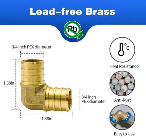 25 Pack 3/4 Inch Brass PEX Elbow Fittings Set For PEX Tubing with heat resistance, anti-rust features and easy installation