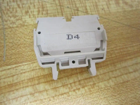 DR 2.5-5 DR255 Terminal Block Kit for Industrial Wiring on wooden surface, showing side profile and connections.
