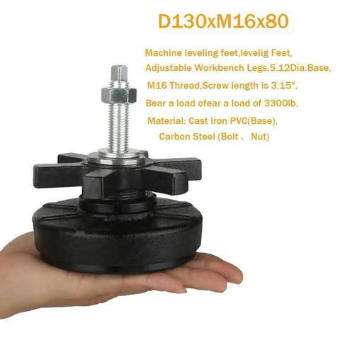 Heavy Duty Machine Leveling Feet M16 Thread 3300 Lb Capacity 5.12 Inch Base Cast Iron Black Oxide Finish in hand