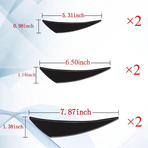 Universal Car Spoiler Canards Kit Front Bumper Lip Splitter Set Of Six Soft PVC Exterior Diffusers sizes 5.31 6.50 7.87 inch