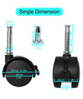 4 Pack M8 Grip Neck Stem Caster Wheels 1.5 Inch Swivel Castors With Locking Brakes Friction Stem Mounts for furniture dimensions