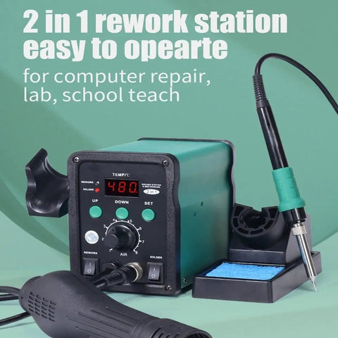 2 In 1 Rework Station For SMD Soldering And Hot Air Rework, Dual Digital Display Soldering Iron And Hot Air Gun With Precise PID Temperature Control, 220V Power, Easy Temperature Monitoring on display