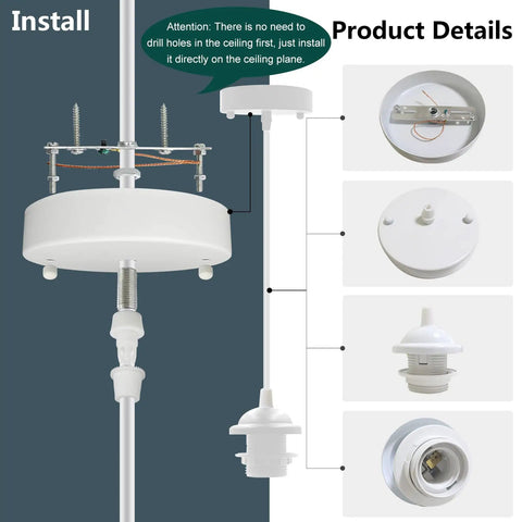 Top Tier Industrial Mini Pendant Light Kit With Kickass Retro Vibe And Heavy Duty Build Plus Standard E26 Socket For Modern Homes Kitchens And Warehouse Lofts In White installation components detail