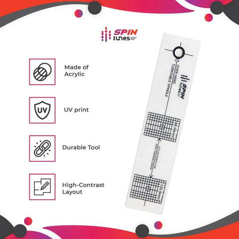 Turntable Phono Cartridge Alignment Protractor Tool With High Visibility Markings for Precise Stylus Alignment and Accurate Tracking.