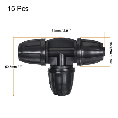 3 Way Barbed Tee Drip Irrigation Fitting For 8mm ID And 11mm OD Tubing, No Fuss Garden Sprinkler System Connectors, 15 Pcs