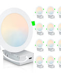 Six Inch Ultra Thin LED Recessed Ceiling Light Kit With Junction Box 5CCT Selectable Pack of 12 shown from front angle