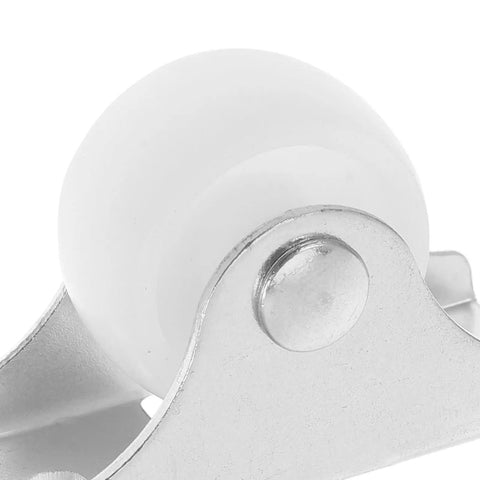 Four Piece Fixed Caster Wheels For Furniture And Cabinets, Durable Non Swivel Polypropylene Rollers close-up of white roller and metal frame