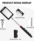 Extendable 12 To 35 Inch Inspection Mirror With 360 Degree Rotating LED Head featuring shatter resistant design and non-slip grip