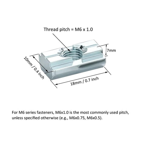 100 Piece M6 T Slot Slide Nuts For Aluminum Extrusion Framing Pro Grade Galvanized Steel Fasteners, M6 x 1.0, 10mm size
