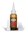 Light Brown Medium CA Glue Pro Kit 2 Oz with anti-clog caps and applicator tips for woodworking and repairs.