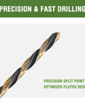 Close-up of Long Reach 1/8 Inch By 6 Inch Aircraft Extension Drill Bit with black-gold coating split point.