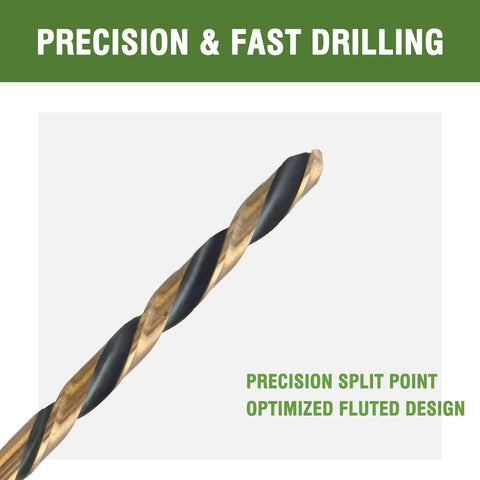 Close-up of Long Reach 1/8 Inch By 6 Inch Aircraft Extension Drill Bit with black-gold coating split point.