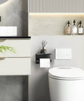 Black Toilet Paper Holder With Shelf And Phone Shelf Self Adhesive No Drill Wall Mount Stainless Steel Front Folding Design