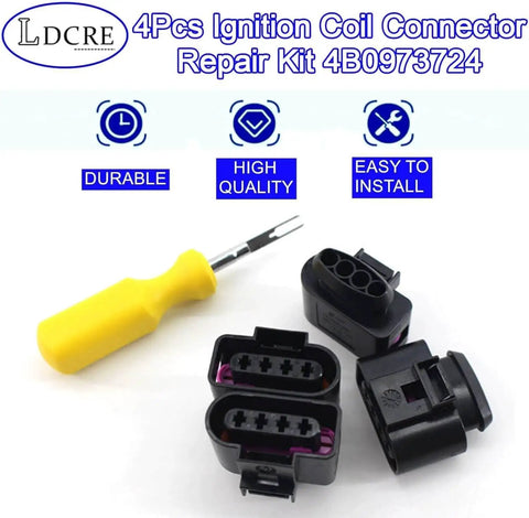 Ignition Coil Connector Repair Kit For VW And Audi 4B0973724 Plug And Play Harness Replacement with yellow tool shown