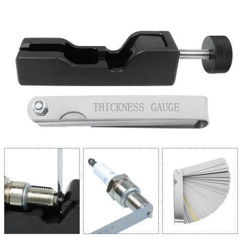 Go-To Universal Spark Plug Gap Tool With 32 Blade Steel Feeler Gauge for Most 10Mm 12Mm 14Mm 16Mm Spark Plugs, red and black finish.