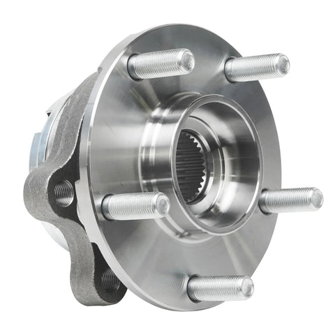 Silver wheel bearing hub unit with 5-lug design for Nissan Altima Maxima Pathfinder Murano Infiniti QX60 JX35 FWD vehicles.