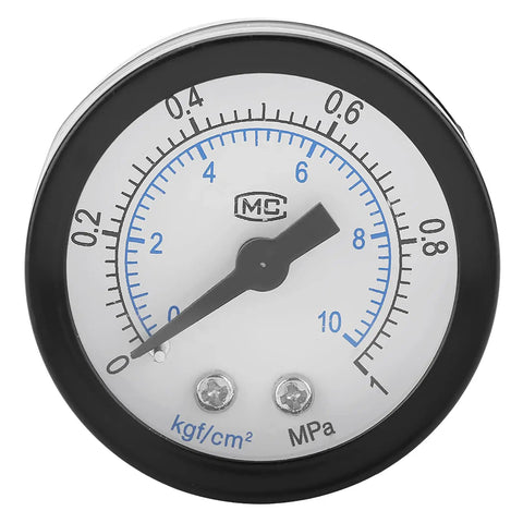 Close-up of gauge from Air Control Regulator Valve With Gauge For Compressed Air Systems, Rock Solid Pressure Regulation, Aluminum Alloy Pneumatic Component.