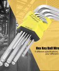 Super Durable 9Pcs Ball End Hex Key Wrench Set Made From Chrome Vanadium Steel Perfect For Mechanics And Pros Who Need A Killer L Shape Tool Kit That Will Last A Lifetime In The Garage, 9pc ball end hex keys inch sizes in holder