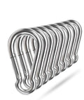 Spring snap hooks, set of eight, stainless steel carabiner-style clips for rope and camping.