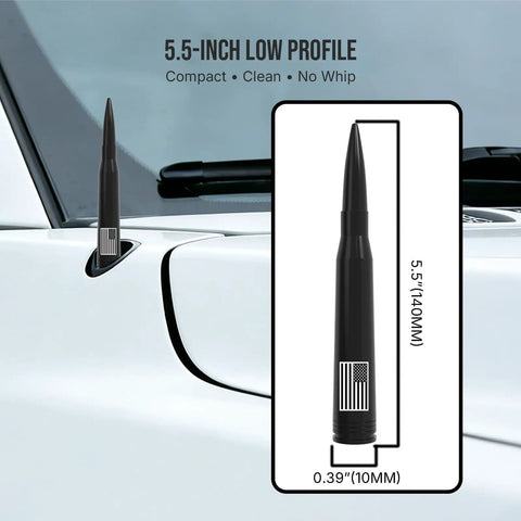 Flag Truck Bullet Antenna With Tire Valve Caps Universal Fit For Dodge Ram GMC Sierra Chevy Silverado placed on vehicle fender