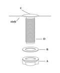 Diagram showing parts of Chrome Kitchen Sink Hole Cover That Hides Unused Holes From Sprayer Or Soap Dispenser Rust Resistant No Tools Needed