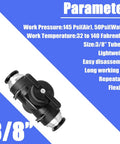 Three Eighths Inch Push To Connect Pneumatic Valve With Ball Valve For Air Flow Control And Quick Connect Air Line Fittings
