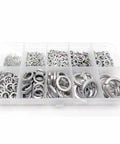 930 Pieces Stainless Steel Split Lock Washer Assortment Kit M1.6 Through M12 304 A2 Grade With Elastic Gasket Box Keep Nuts And Bolts From Loosening Under Vibration And Torque Go To Auto And DIY Hardware Set. 304 stainless steel washers in organizer box