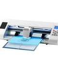 Pro Vinyl Cutter With Auto Edge Detection And Design Software for DIYers in action cutting a blue material sheet