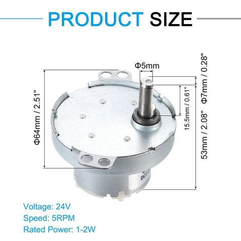 Low Speed 24V DC Gear Motor With 5 RPM D Shaft CW CCW High Torque detailed dimensions shown