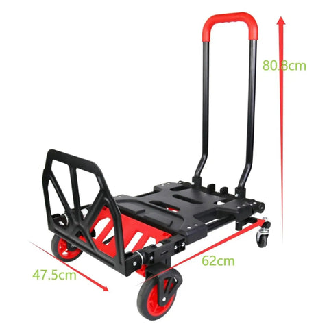 Heavy Duty Folding Hand Truck Dolly Cart For Moving And Hauling, Shopping, Travel And Office Use, Portable Sturdy Easy Fold With Comfy Rubber Handle, Wide Capacity, Quick Storage, Durable Steel Frame, black, 80.8cm