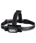 Close-up of a 2000 Lumen IP68 Waterproof USB Rechargeable Dual Power Headlamp with 6 Modes in blue and black.