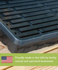 Corner view of Extra Tough No Holes Seed Starting Trays 5 Pack Built To Last Durable BPA Free Plastic Nursery Flats