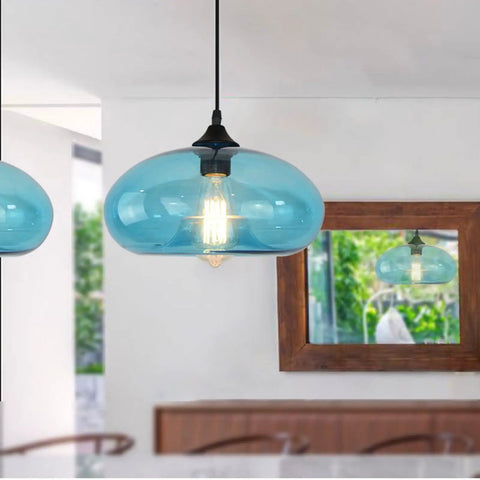 Industrial Onion Shaped Vintage Chandelier Pendant Light With Glass Cage In Light Blue E27 Ceiling Lamp For Home Cafe Or Bar 110 To 130V 28cm Diameter 14cm Height 1.2m Cable