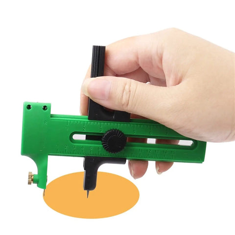 Hand using Double Stage Adjustable Rotary Compass Circle Cutter For Paper Cardboard Rubber Vinyl Leather Craft Projects A Handy DIY Circle Cutting Tool In Green Now