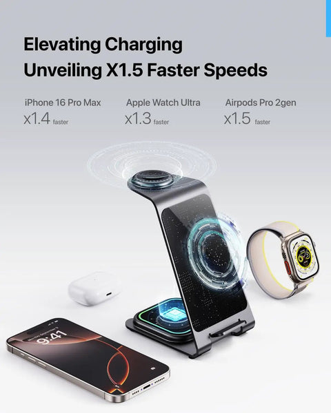 All In One Wireless Charging Station For iPhone Apple Watch And AirPods With Fast Stable Qi Charging 3 In 1 Dock in use
