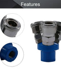 Three Pack One Half Inch Thread Three Way Manifold Block Splitter Quick Connect Air Hose Splitter Coupler in silver and blue