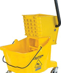 Commercial Mop Bucket With Side Press Wringer 26 Quart Capacity Heavy Duty Polypropylene Yellow for Restaurants and Offices