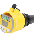 Pro Grade Digital Ultrasonic Level Meter 0-10m Range DC24V LCD Display 4-20mA Output Water Level Sensor in yellow.