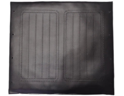 Premium Black Vinyl Wheelchair Replacement Seat Cushion 18X16 Inches embossed pad top view with mounting holes.