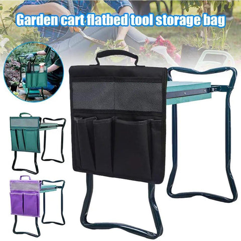 Foldable Garden Kneeler And Tool Tote Portable Seat And Storage Bag With Multiple Pockets Hanging Organizer For Tools Gardening Stool Durable 600D Oxford Cloth Purple displayed.