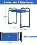 Workhorse Garden Kneeler And Seat With Thick Wider Soft EVA Pad showing product dimensions and stability features
